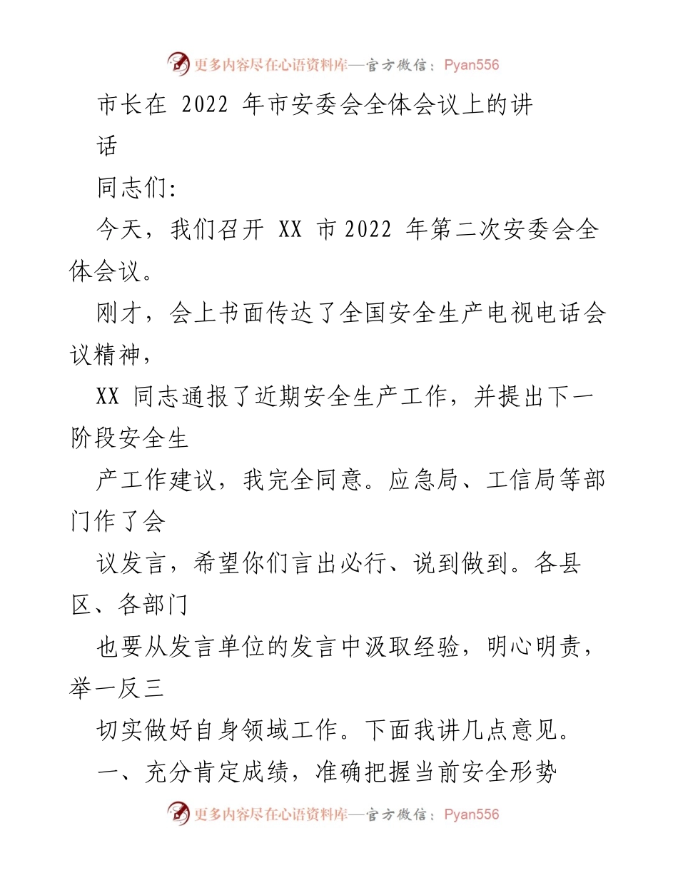 [发言] 安全生产会议 - 强化安全生产责任，确保人民生命安全.docx_第1页