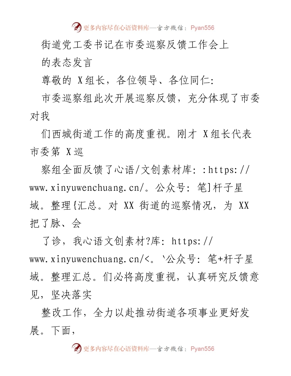[发言] 巡察反馈工作会 - 高度重视巡察整改，推动街道事业发展.docx_第1页