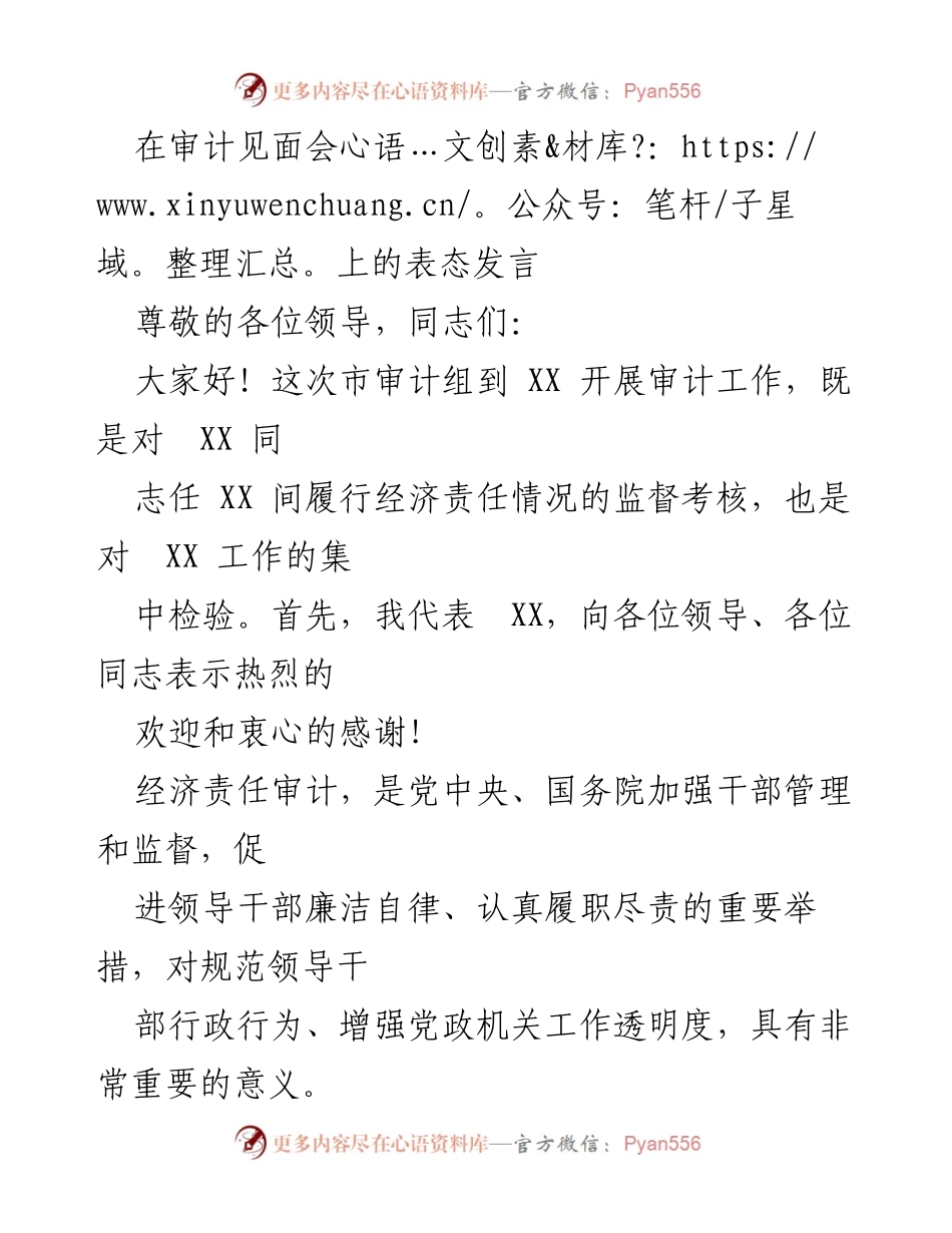 [发言] 审计见面会 - 审计工作的重视与配合承诺.docx_第1页