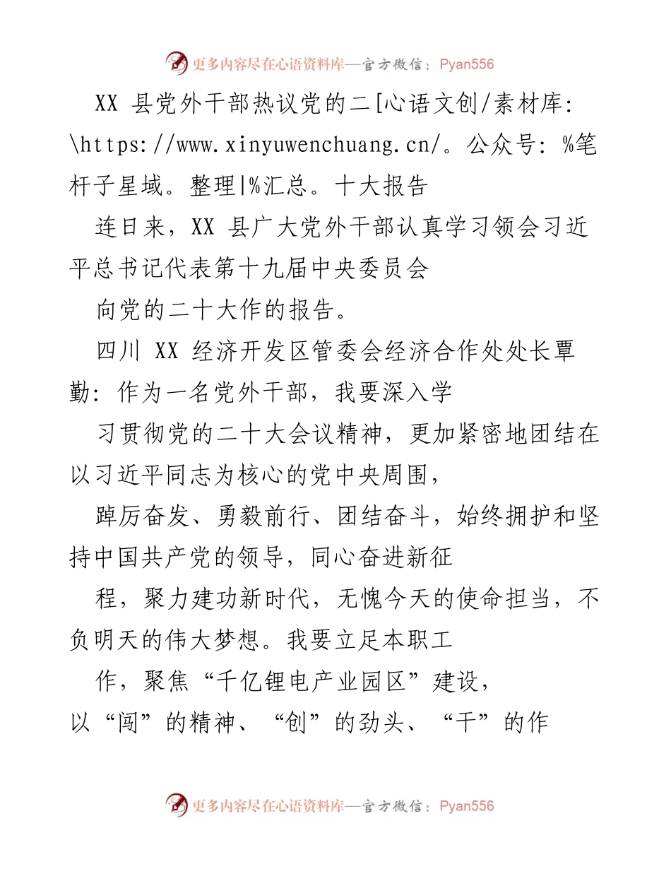[发言] 学习贯彻党的二十大精神 - XX 县党外干部热议党的二十大报告.docx_第1页