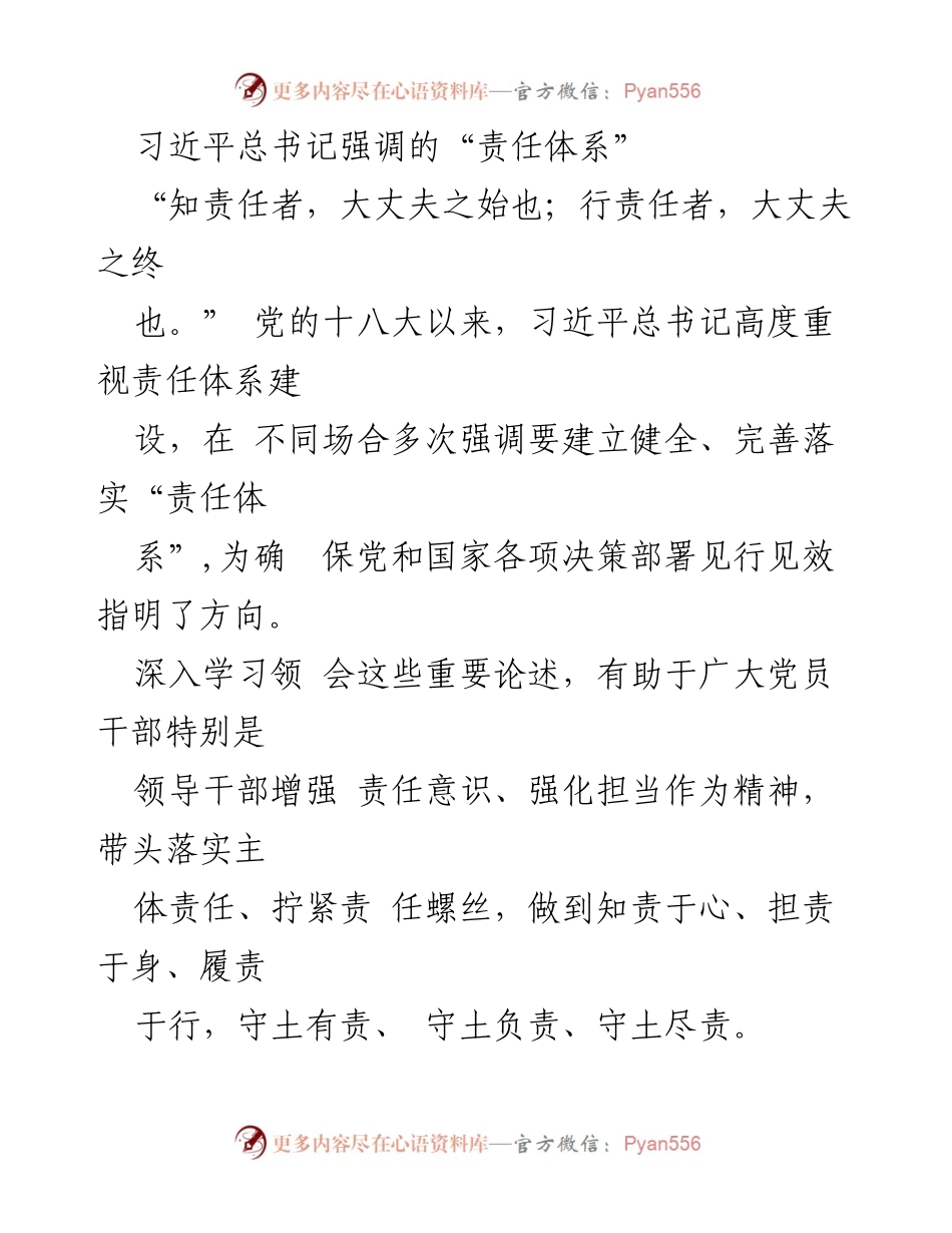 [发言] 学习贯彻习近平总书记重要论述 - 责任体系建设的重要性与落实路径.docx_第1页