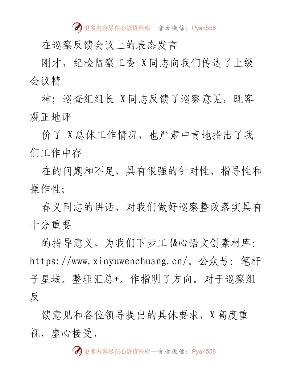 [发言] 巡察反馈会议 - 强化整改落实，推动工作再上台阶.docx_第1页