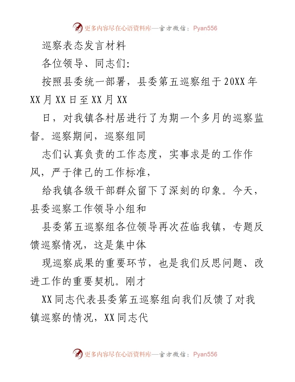 [发言] 巡察反馈会议 - 巡察整改工作的承诺与决心.docx_第1页