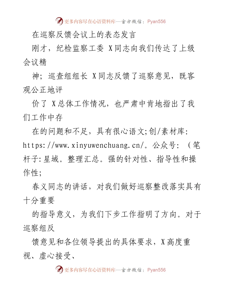[发言] 巡察反馈会议 - 强化整改落实，推动工作新发展.docx_第1页