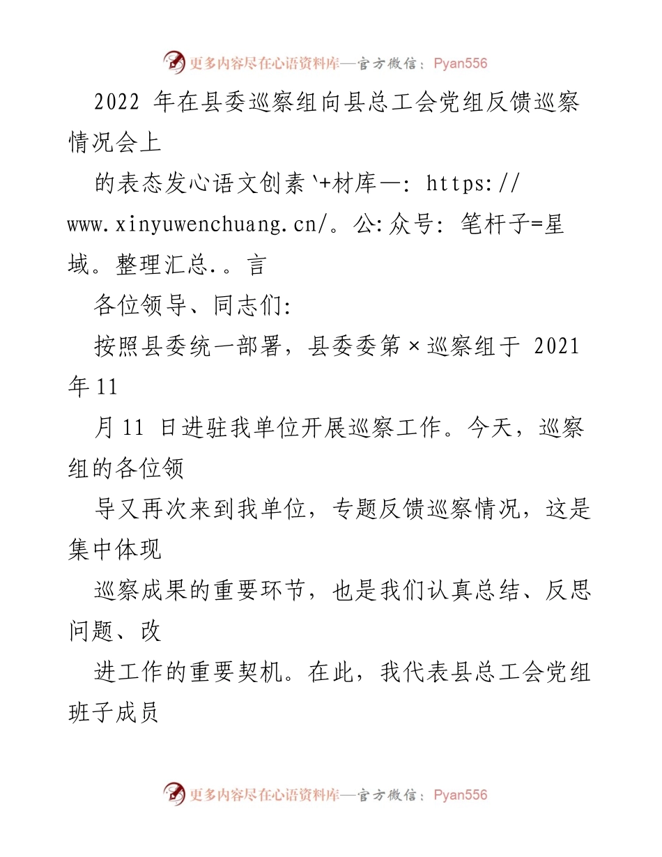 [发言] 巡察反馈会 - 县总工会党组表态发言与整改承诺.docx_第1页