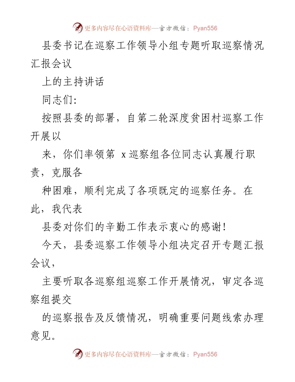 [发言] 巡察工作领导小组专题会议 - 巡察工作汇报与整改意见反馈.docx_第1页