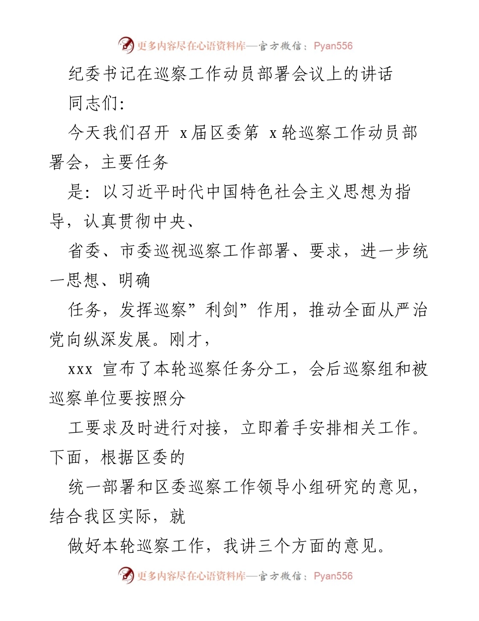 [发言] 巡察工作动员部署会议 - 深刻领会巡察工作的重要性与实施路径.docx_第1页