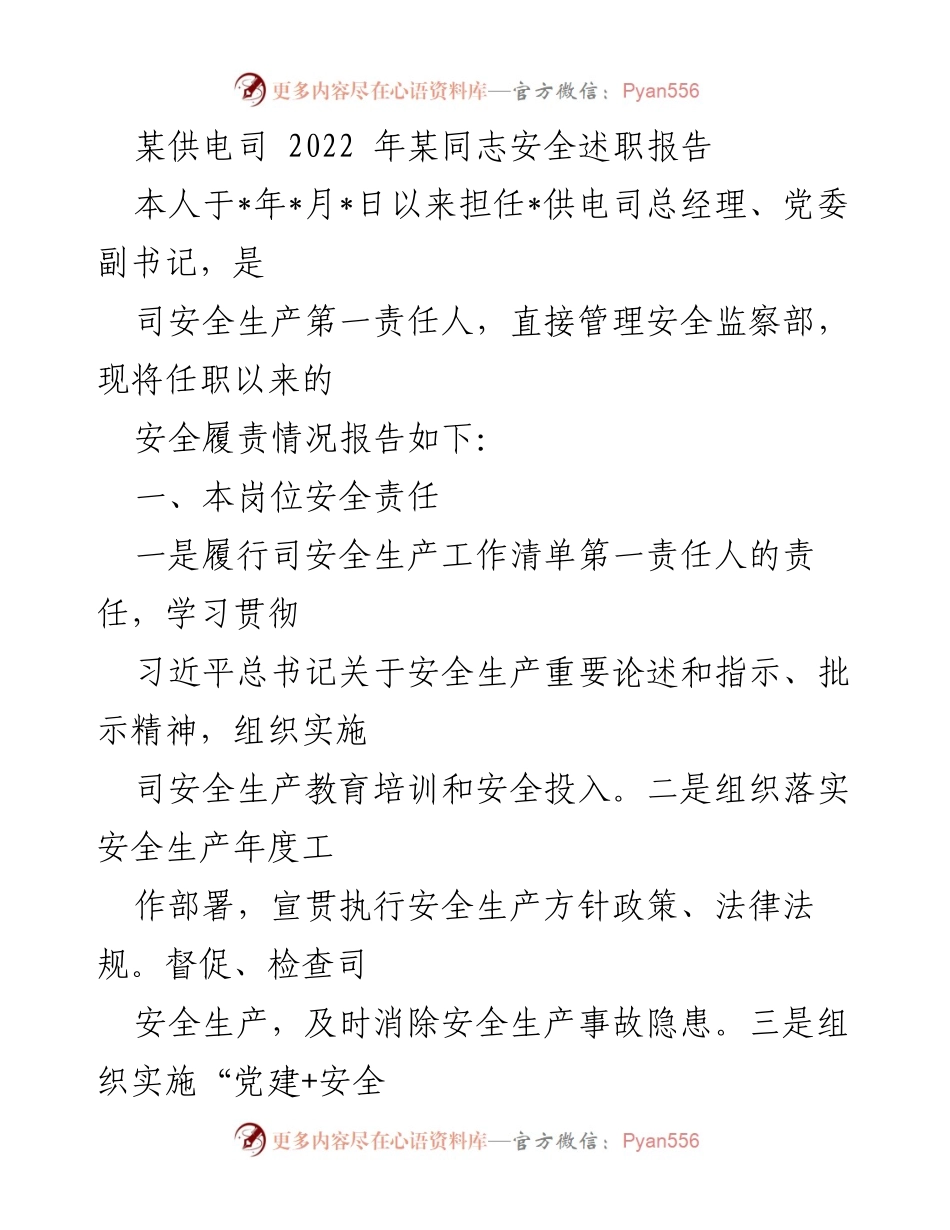 [发言] 安全生产述职 - 2022年供电司安全履责报告.docx_第1页