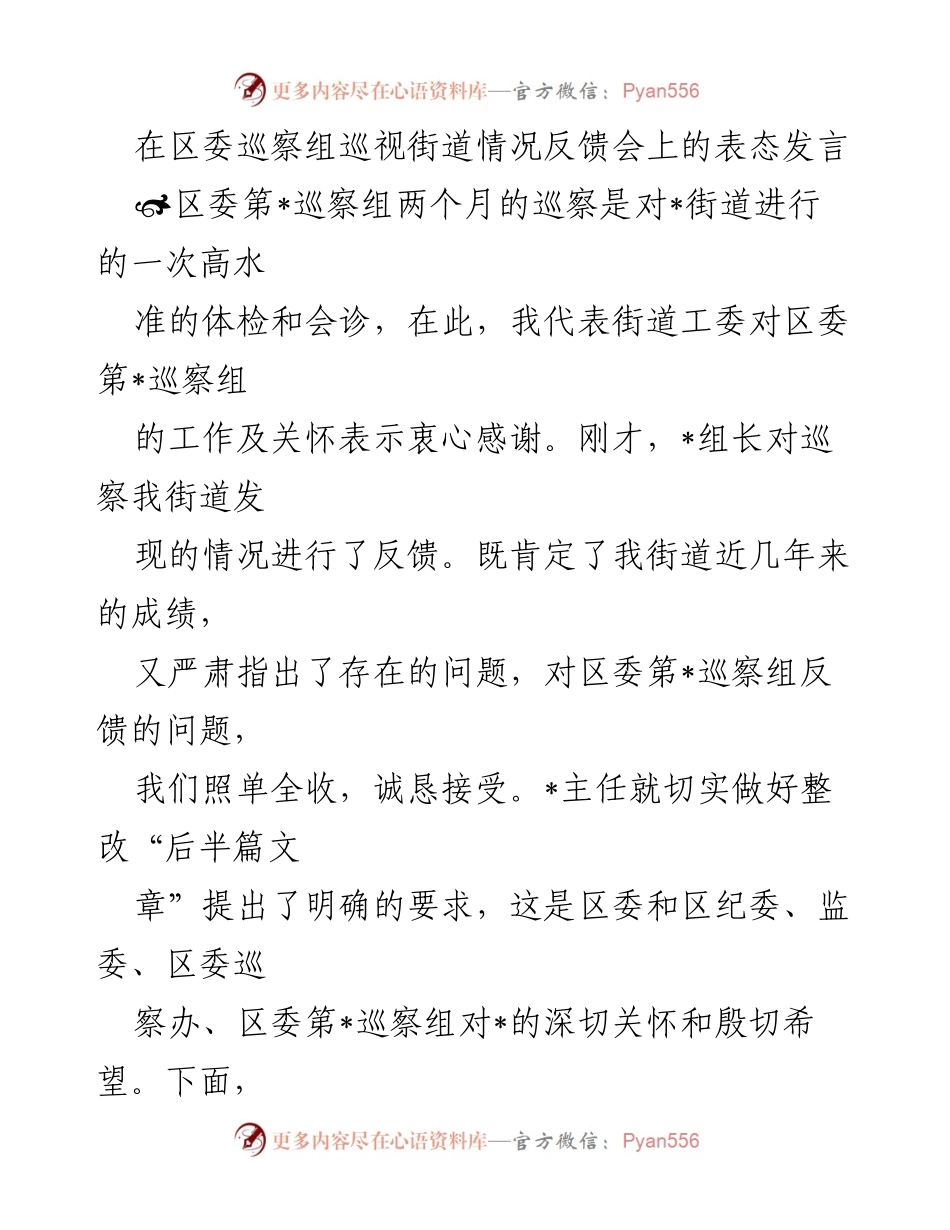 [发言] 巡察反馈会 - 巡察整改工作表态发言_1.docx_第1页
