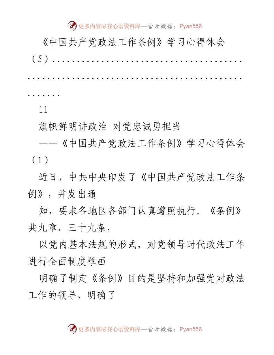 [发言] 学习交流 - 深入理解《中国共产党政法工作条例》的重要性与实践意义.docx_第1页