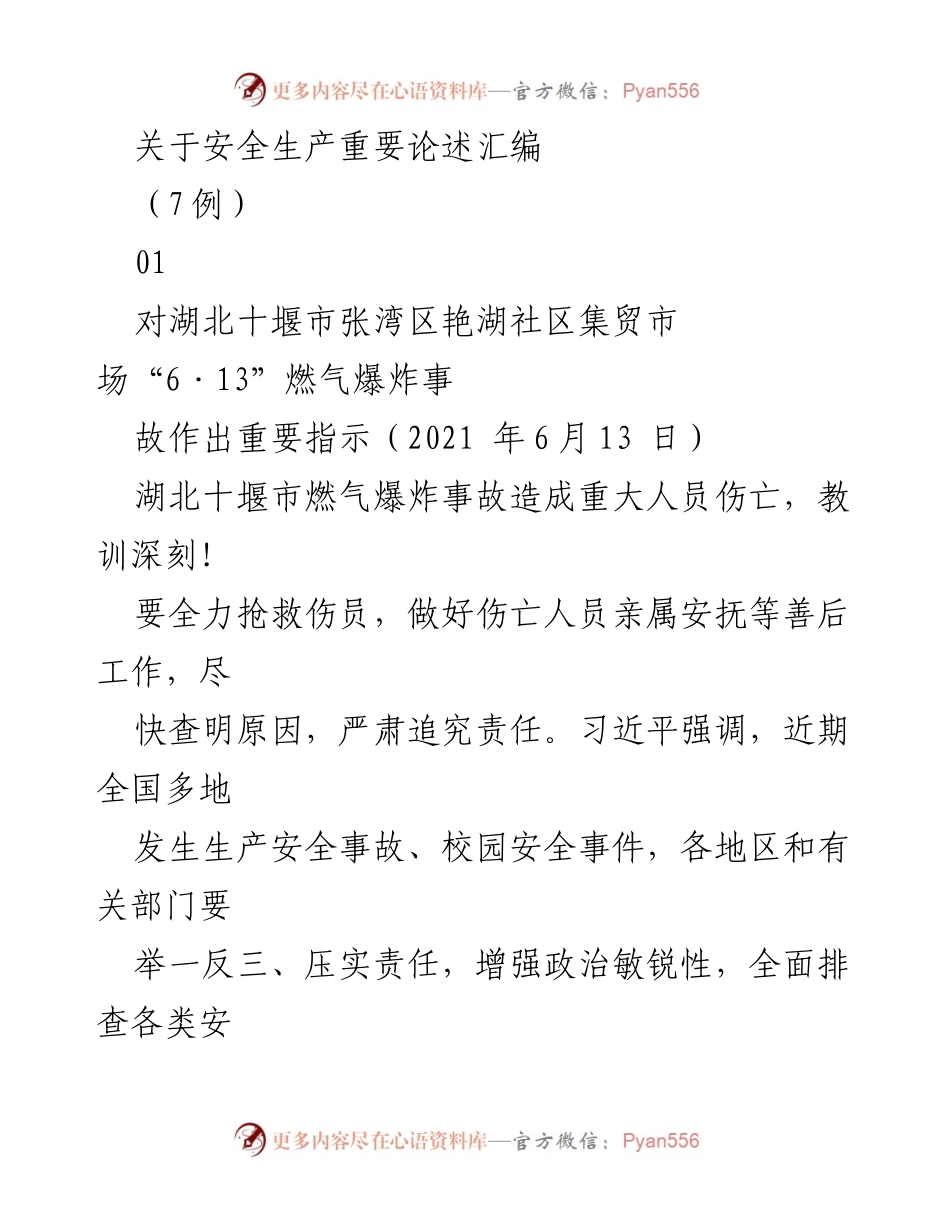 [发言] 安全生产工作会议 - 安全生产的重要指示与措施汇编.docx_第1页