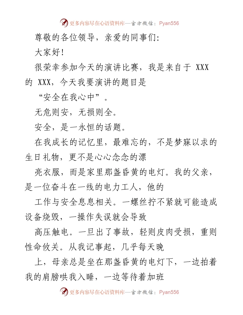 [发言] 安全在我心中：从家庭到职场的责任与警示.docx_第1页