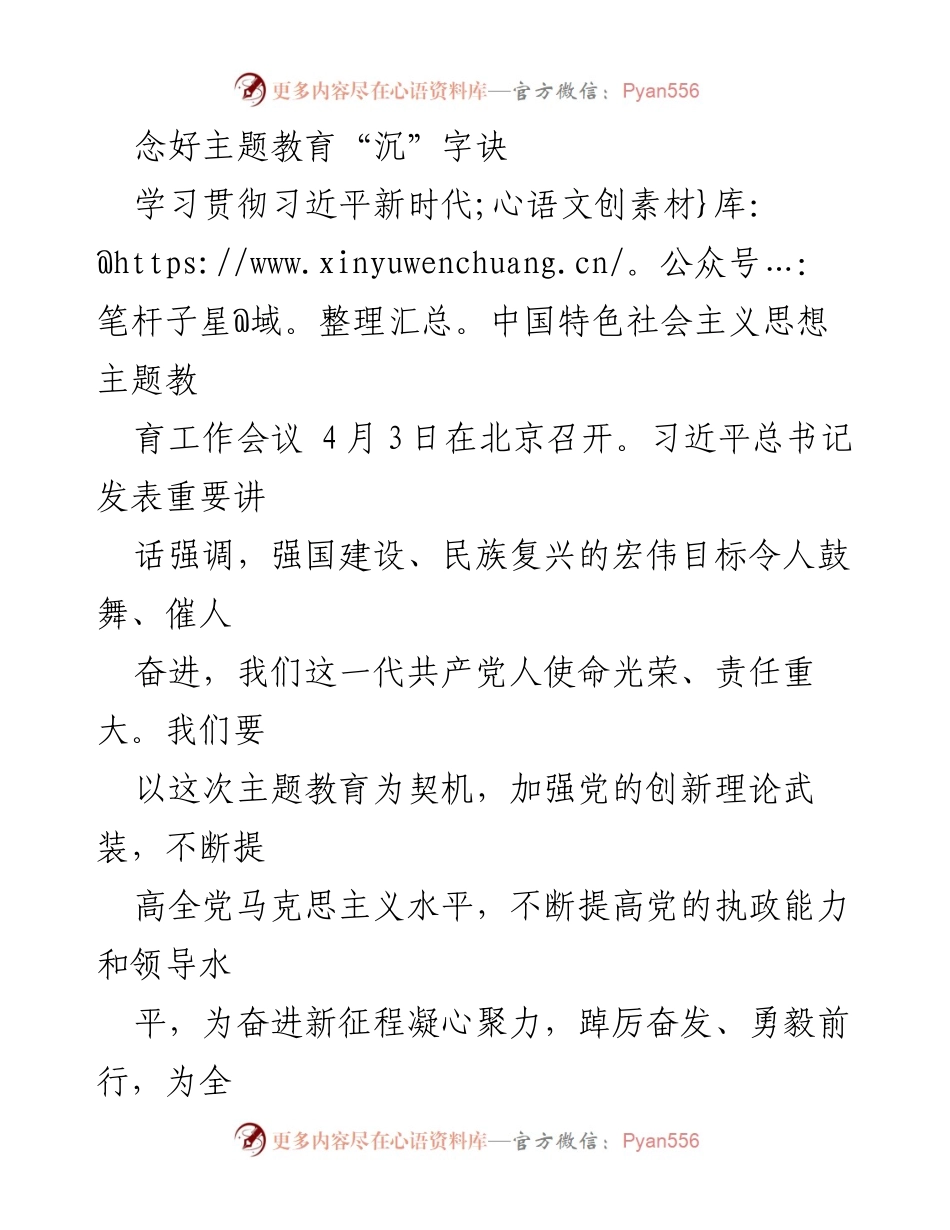 [发言] 学习贯彻习近平新时代中国特色社会主义思想主题教育工作会议 - 强调主题教育的重要性与实践路径.docx_第1页