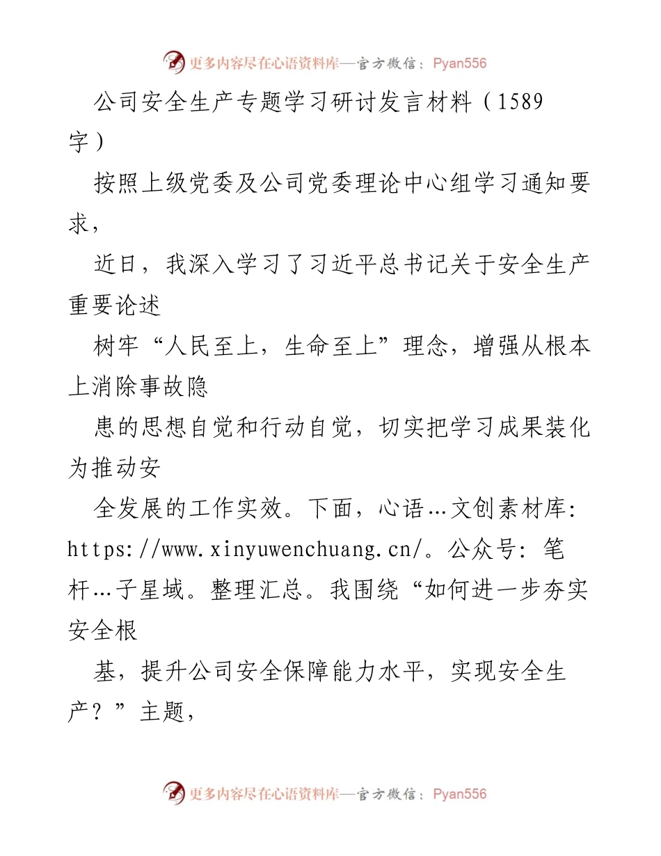 [发言] 安全生产专题学习研讨 - 夯实安全基础，提升保障能力的思考与实践.docx_第1页