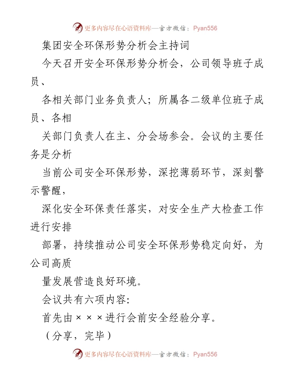 [发言] 安全环保形势分析会 - 深化安全环保责任，推动高质量发展.docx_第1页