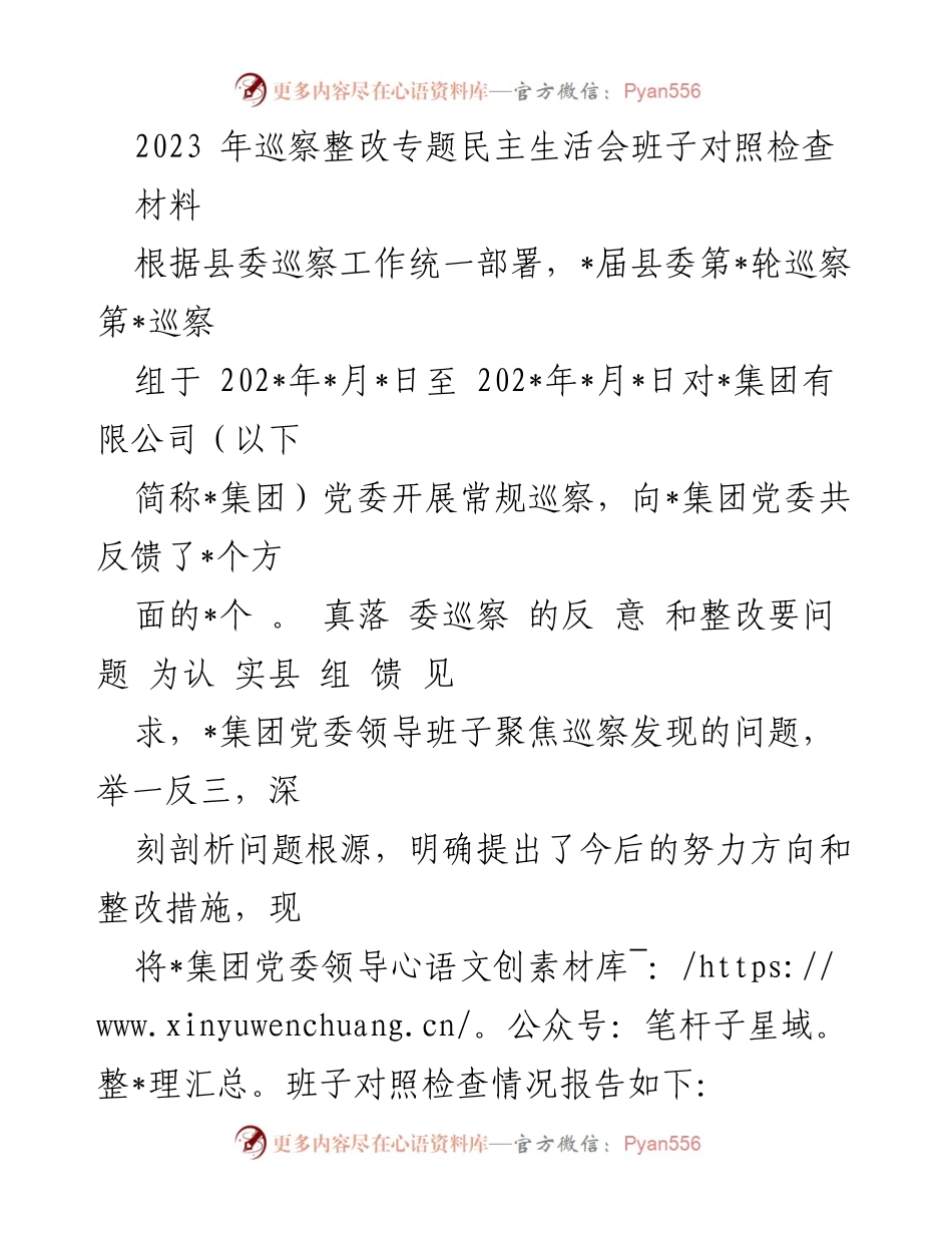[发言] 巡察整改专题民主生活会 - 2023年_集团党委巡察整改对照检查情况报告.docx_第1页