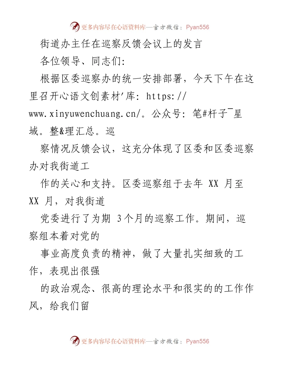 [发言] 巡察反馈会议 - 街道办主任的整改承诺与措施.docx_第1页