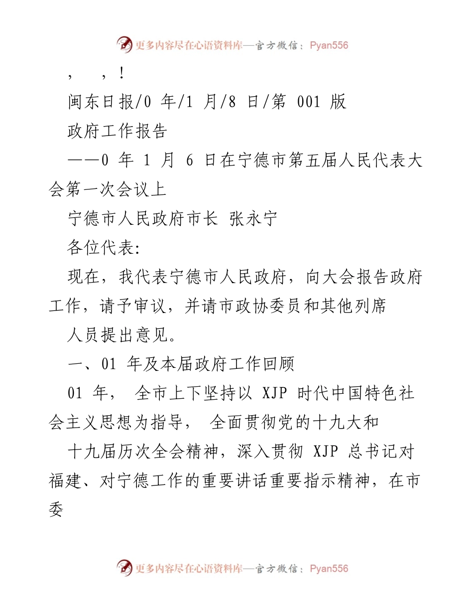 [发言] 宁德市人民政府工作报告概述.docx_第1页