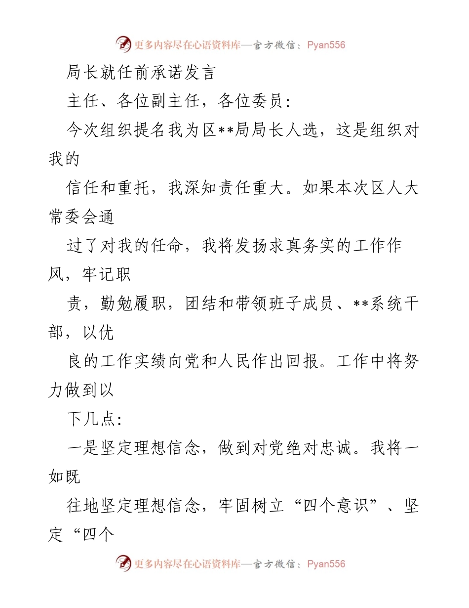 [发言] 局长就任前 - 局长就任前承诺与工作展望.docx_第1页