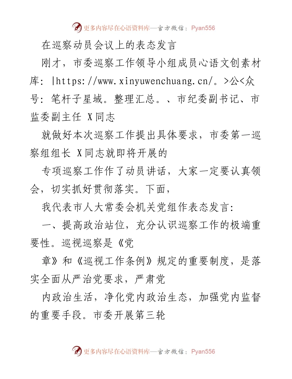 [发言] 巡察动员会议 - 深刻认识巡察工作的重要性与责任.docx_第1页