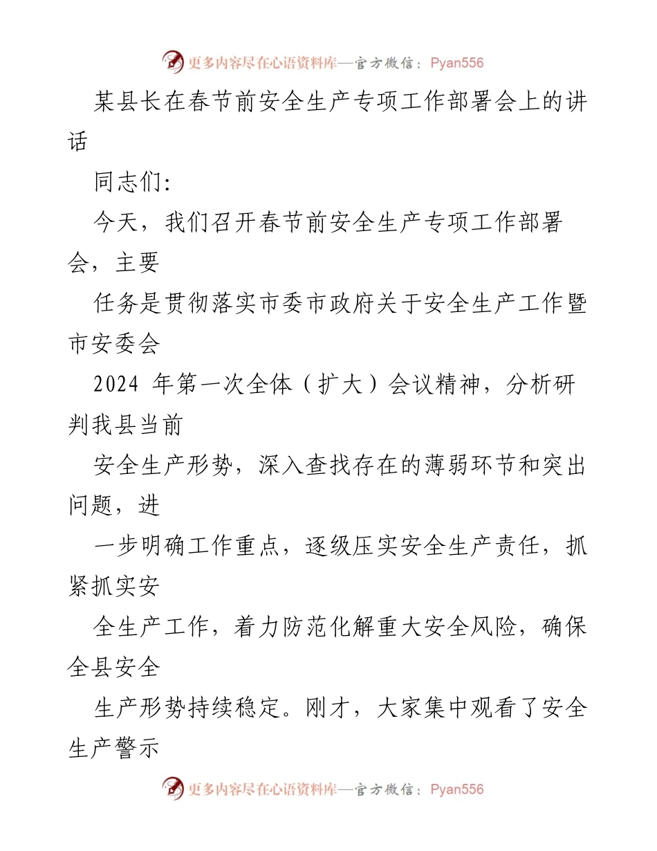 [发言] 安全生产专项工作部署会 - 春节前安全生产工作的重要部署与责任担当.docx_第1页