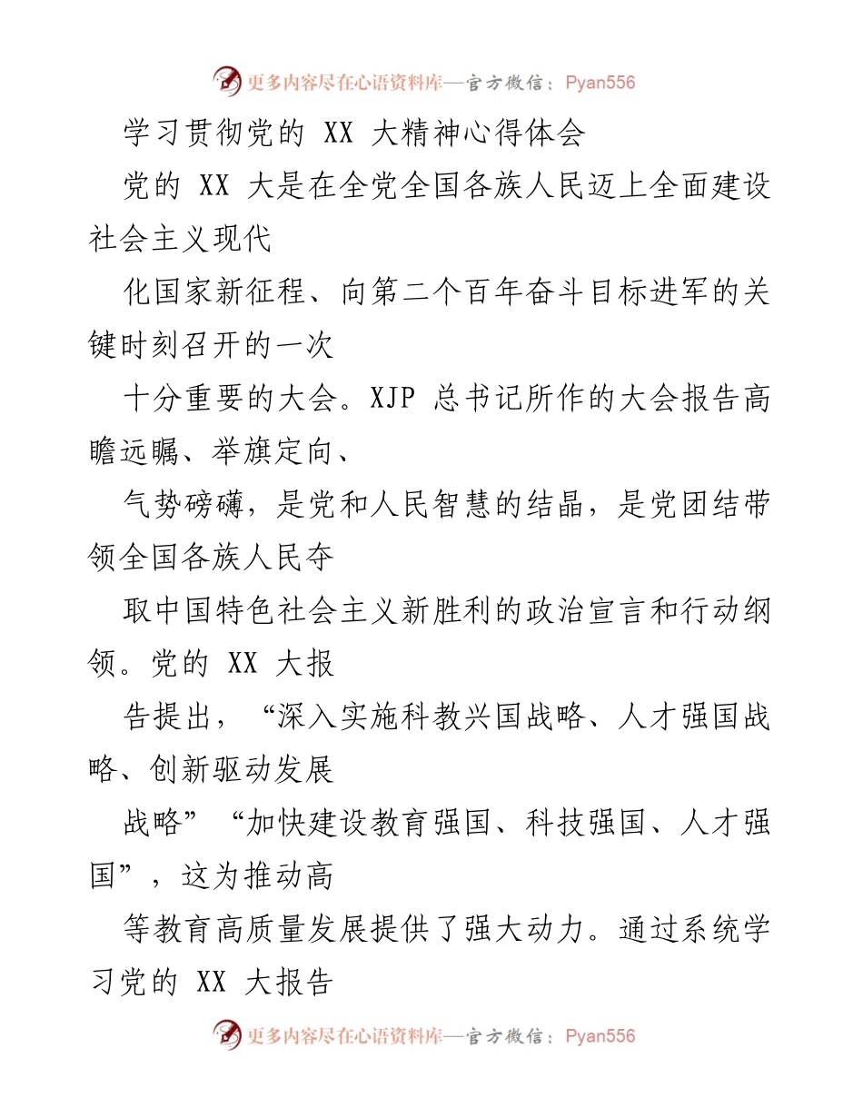 [发言] 学习贯彻党的 XX 大精神 - 深入学习贯彻党的 XX 大精神，坚定信仰与使命担当.docx_第1页