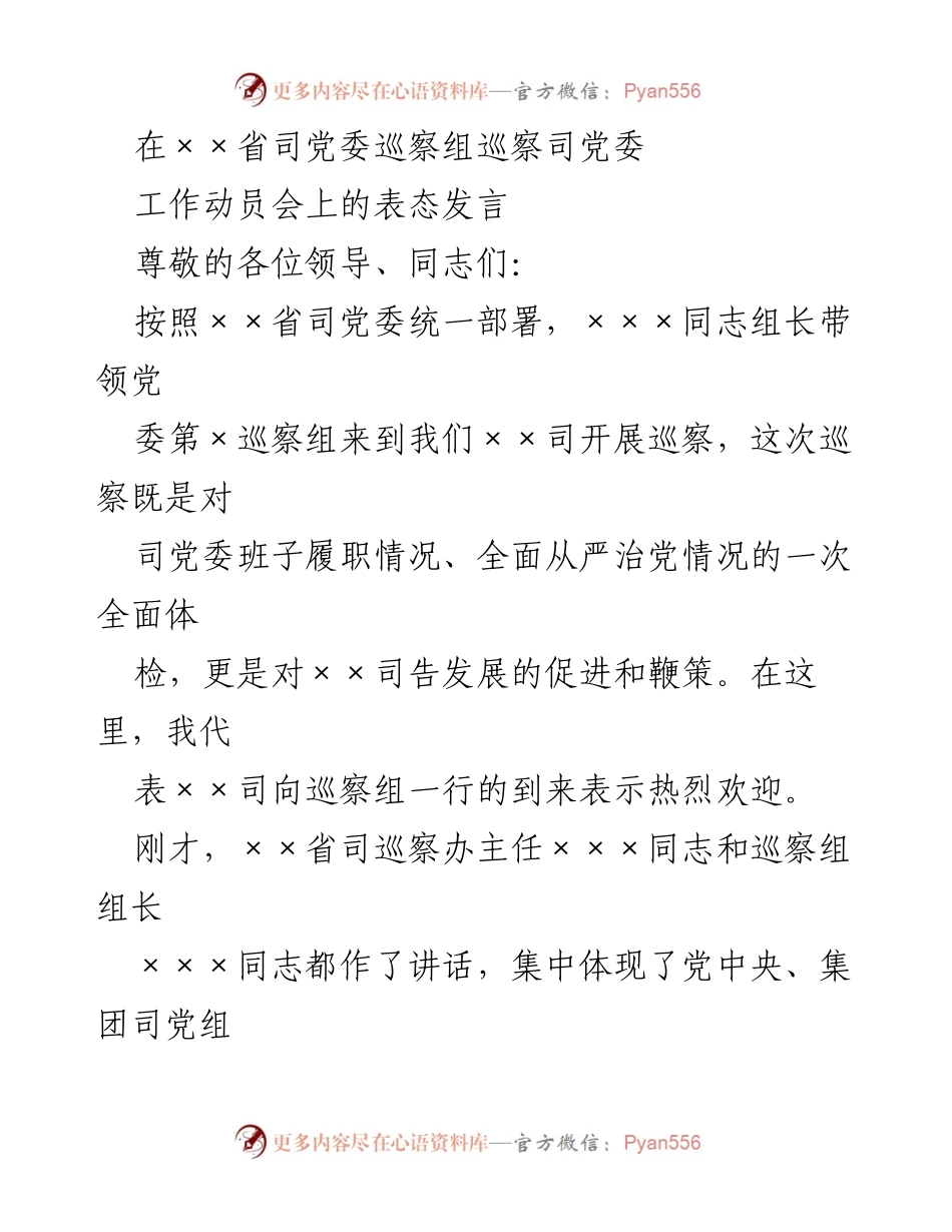 [发言] 巡察工作动员会 - 加强政治意识，确保巡察工作顺利开展.docx_第1页