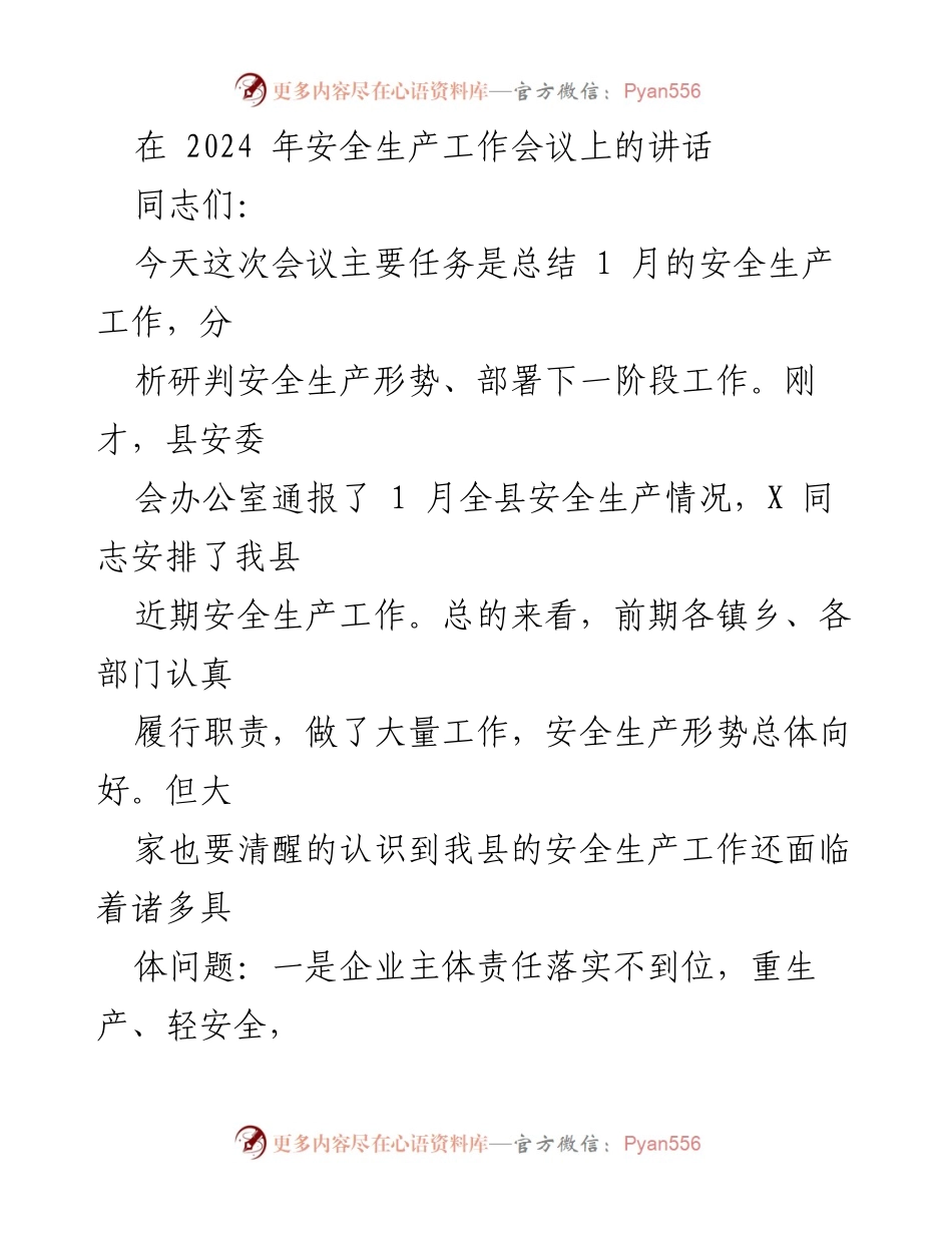 [发言] 安全生产工作会议 - 强化安全责任，确保生产安全_1.docx_第1页