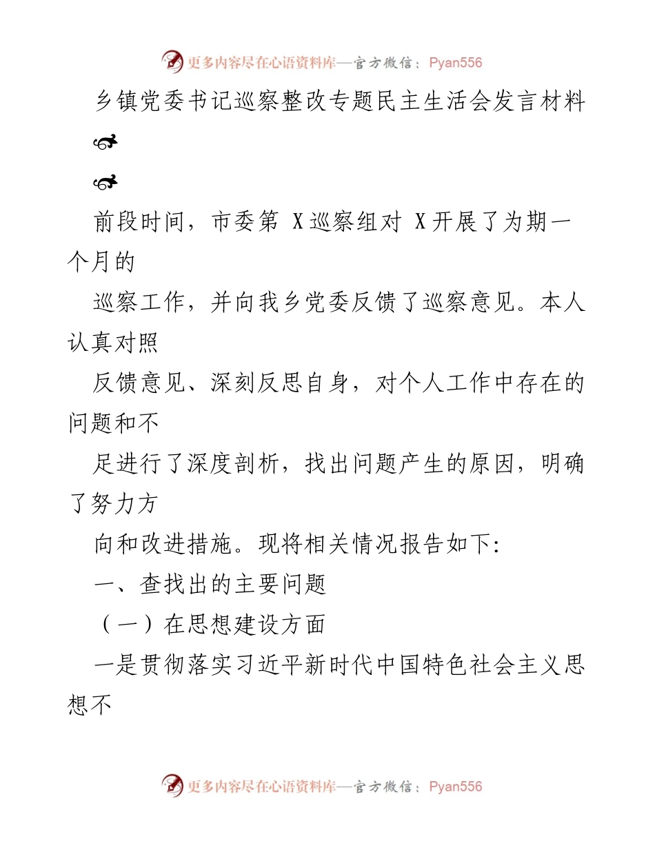 [发言] 巡察整改专题民主生活会 - 巡察反馈问题深度剖析与整改措施.docx_第1页