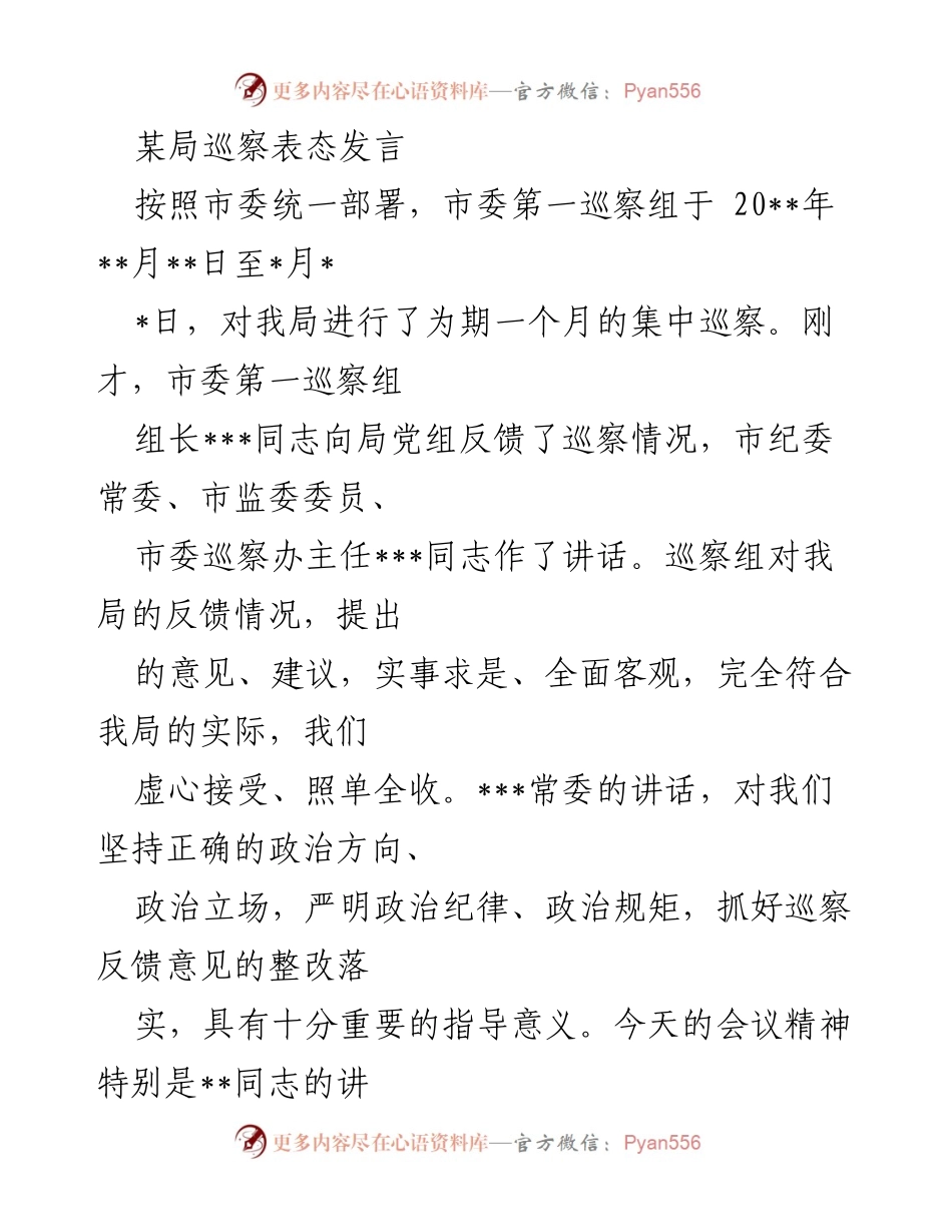 [发言] 巡察反馈会议 - 巡察整改表态发言_4.docx_第1页