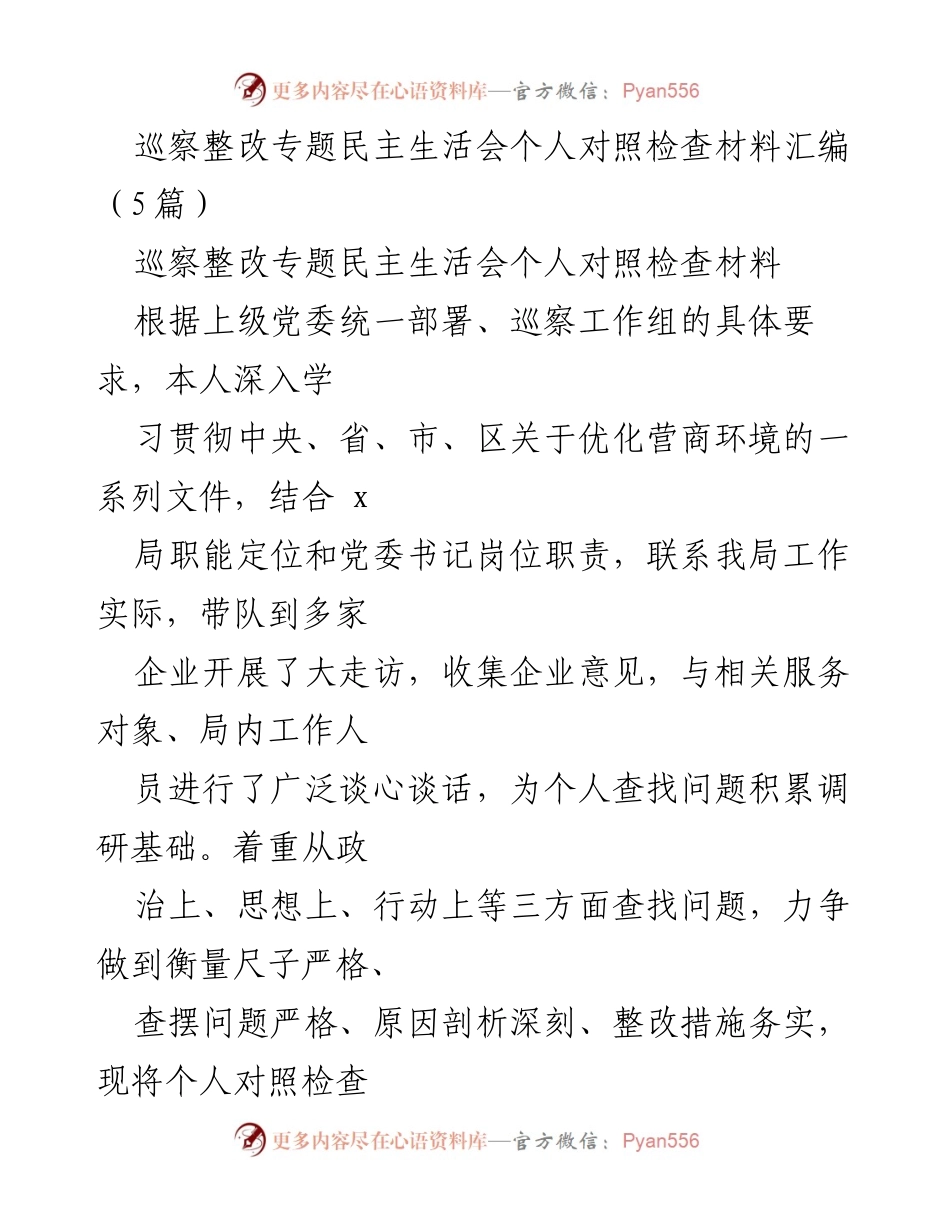 [发言] 巡察整改专题民主生活会 - 优化营商环境工作自查与整改分析报告.docx_第1页