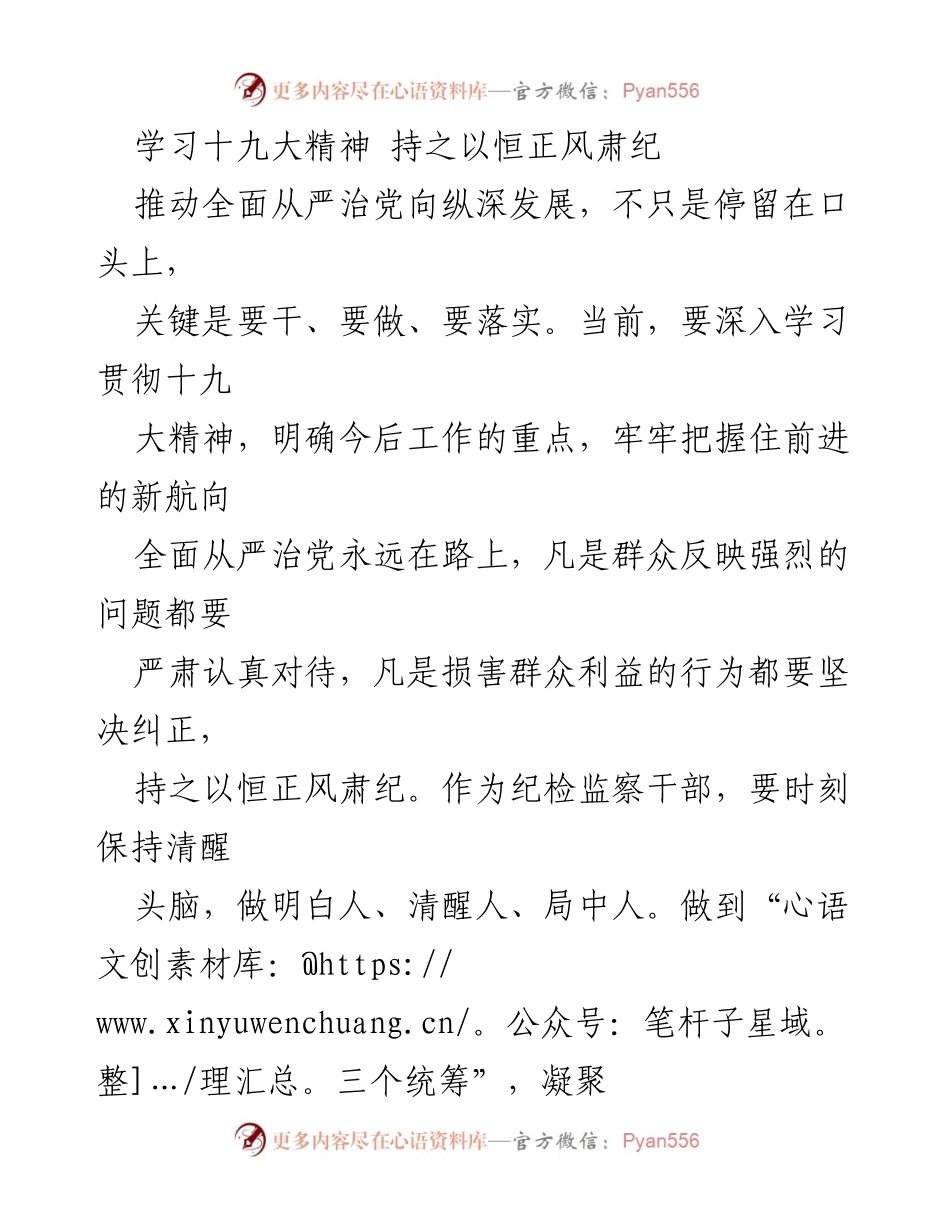 [发言] 学习贯彻十九大精神 - 持之以恒正风肃纪，推动全面从严治党.docx_第1页