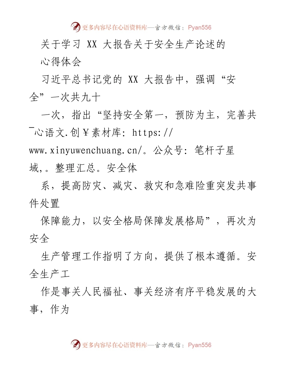 [发言] 学习交流会 - 学习党的XX大报告精神，深化安全生产管理认识.docx_第1页