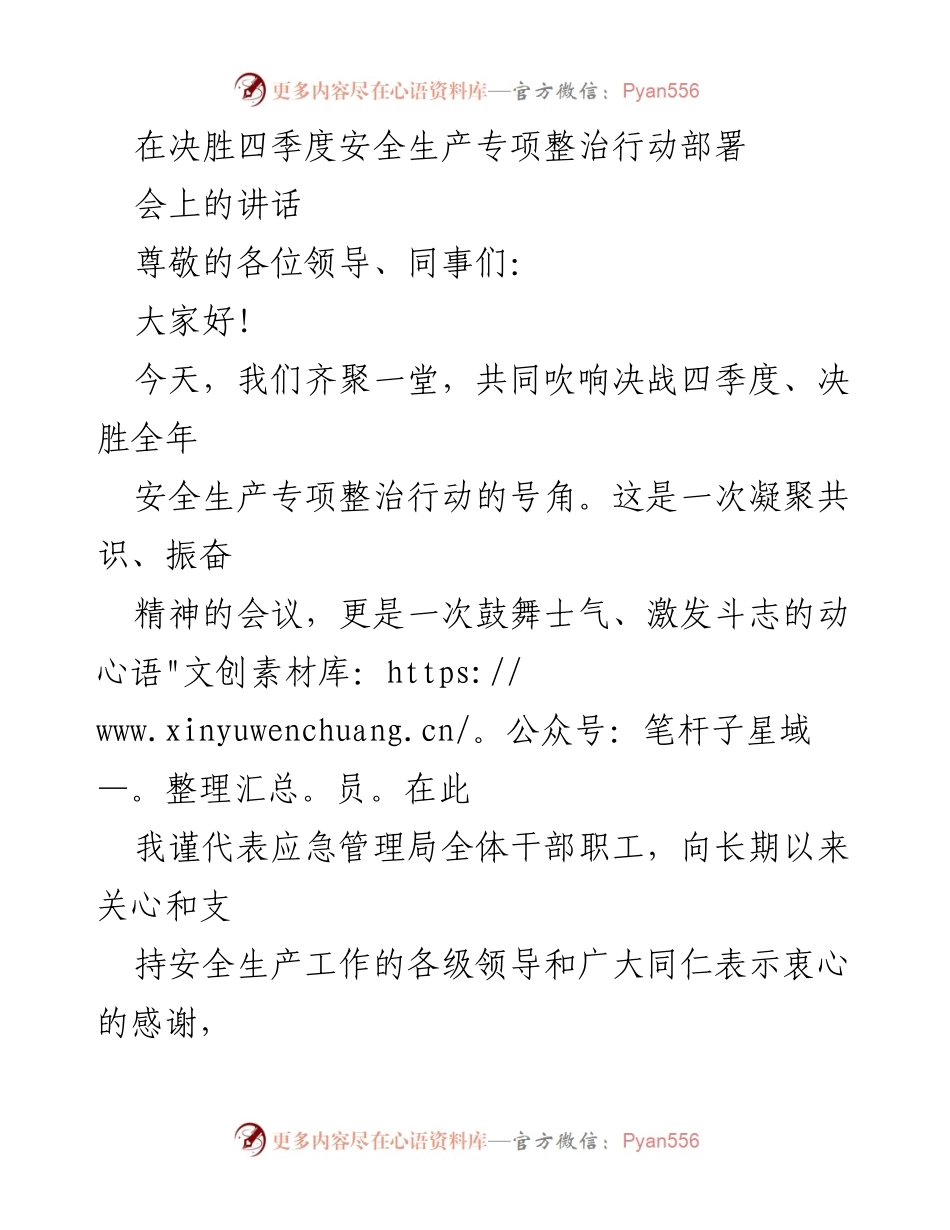 [发言] 安全生产专项整治行动部署会 - 决胜四季度，强化安全生产责任与措施.docx_第1页