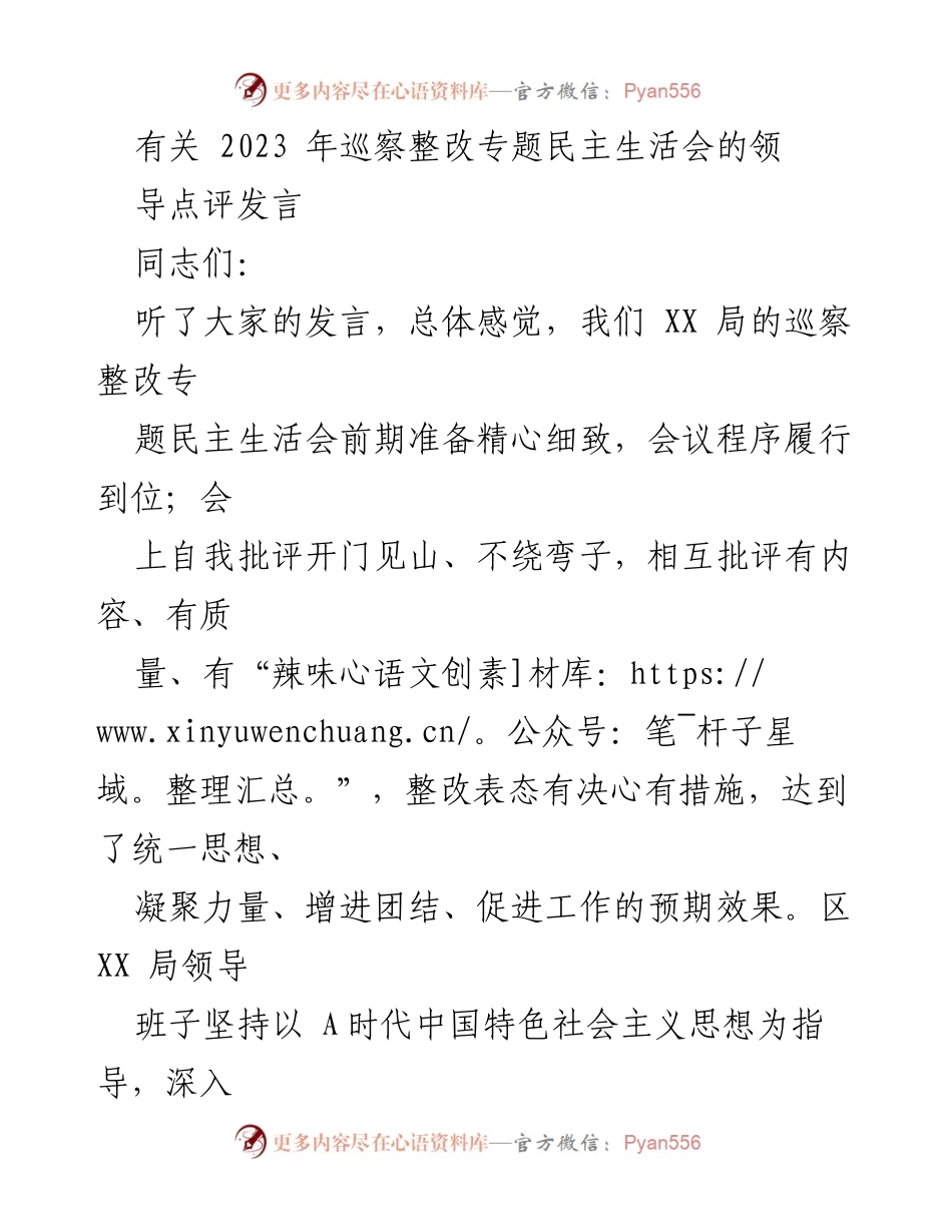 [发言] 巡察整改专题民主生活会 - 加强政治站位，确保巡察整改落实到位.docx_第1页