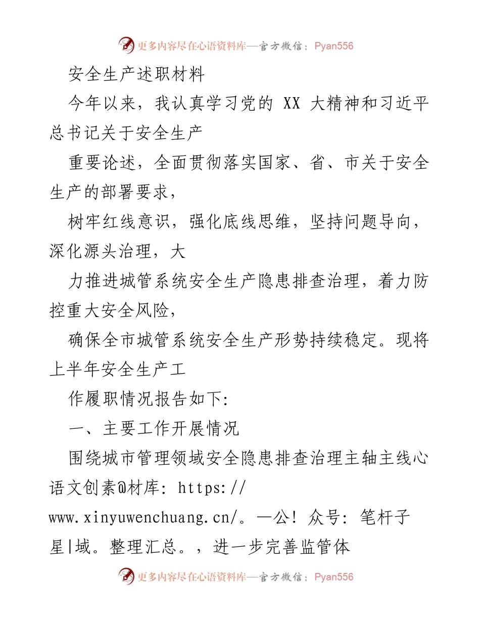[发言] 安全生产工作会议 - 上半年安全生产工作履职情况报告.docx_第1页