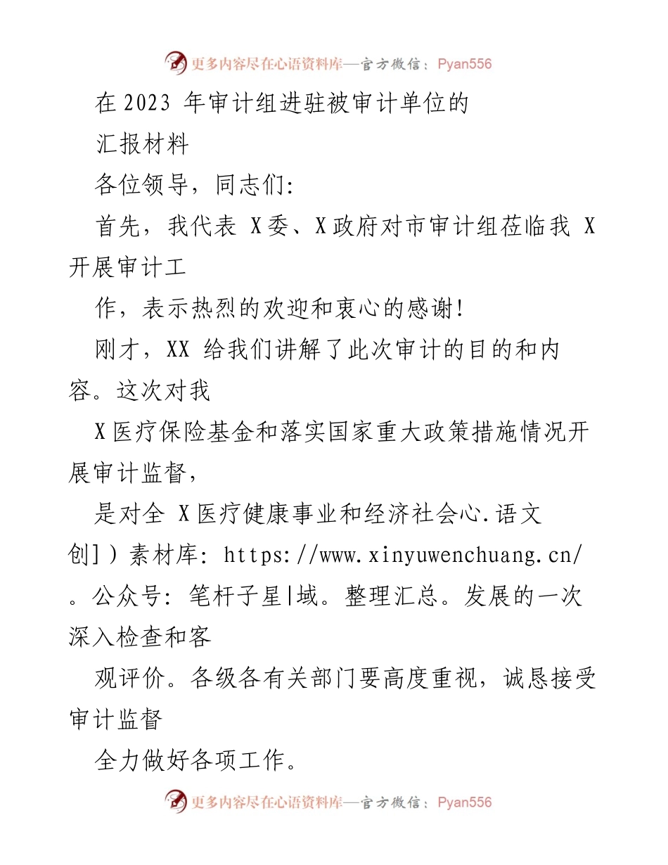 [发言] 审计工作汇报 - 加强审计监督，提升医疗保障工作成效.docx_第1页
