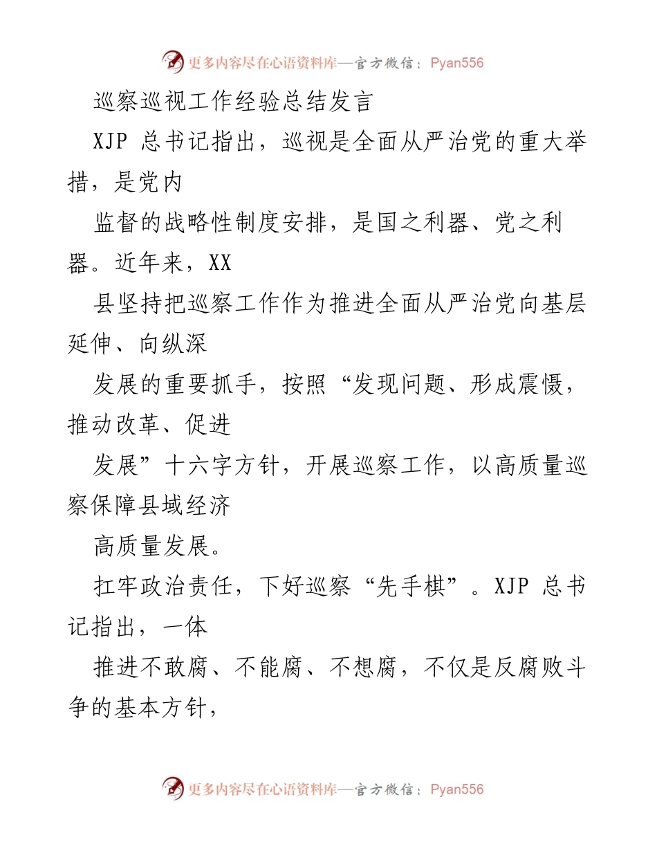 [发言] 巡察工作总结会议 - 巡察工作经验总结与高质量发展保障.docx_第1页