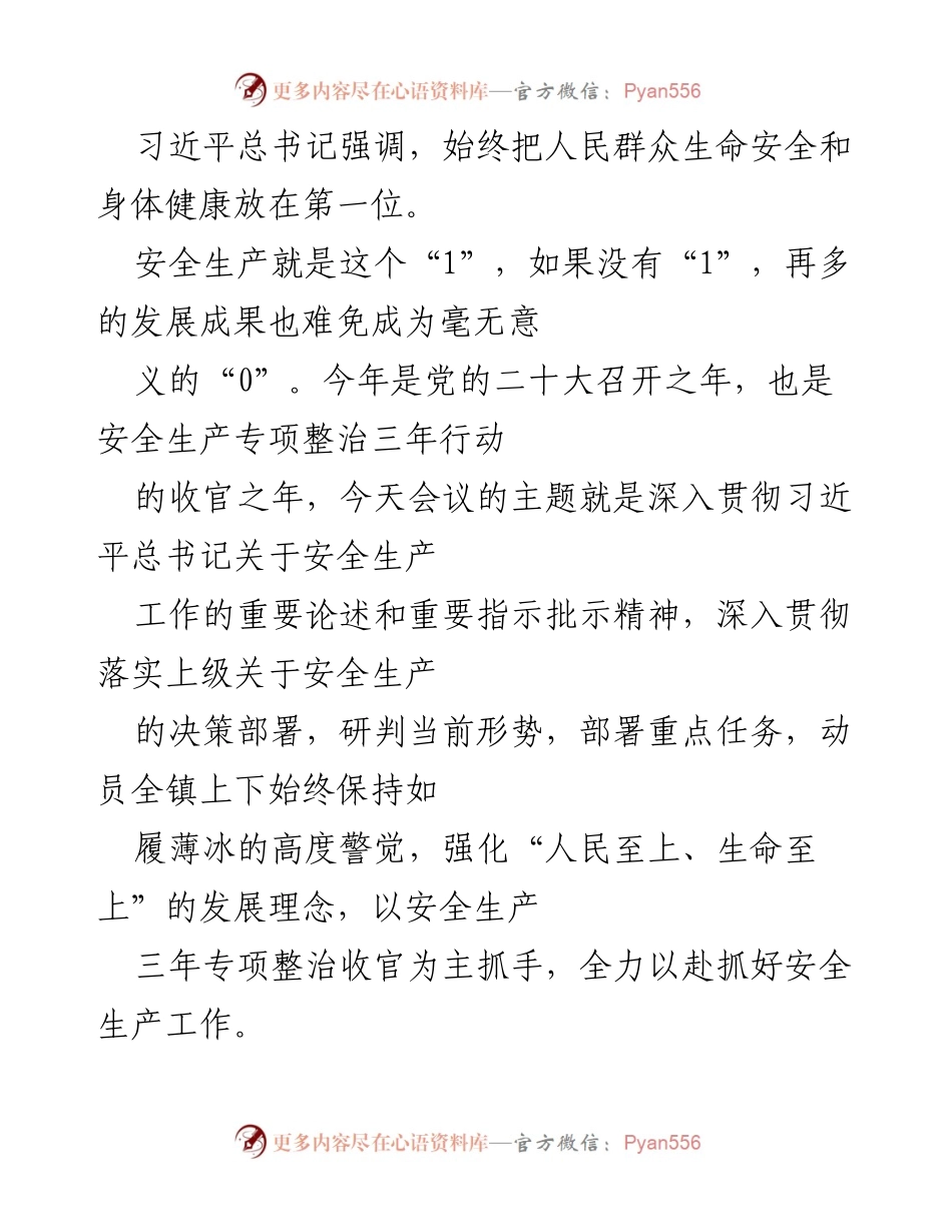 [发言] 安全生产工作会议 - 强化安全生产责任，确保人民生命安全.docx_第1页