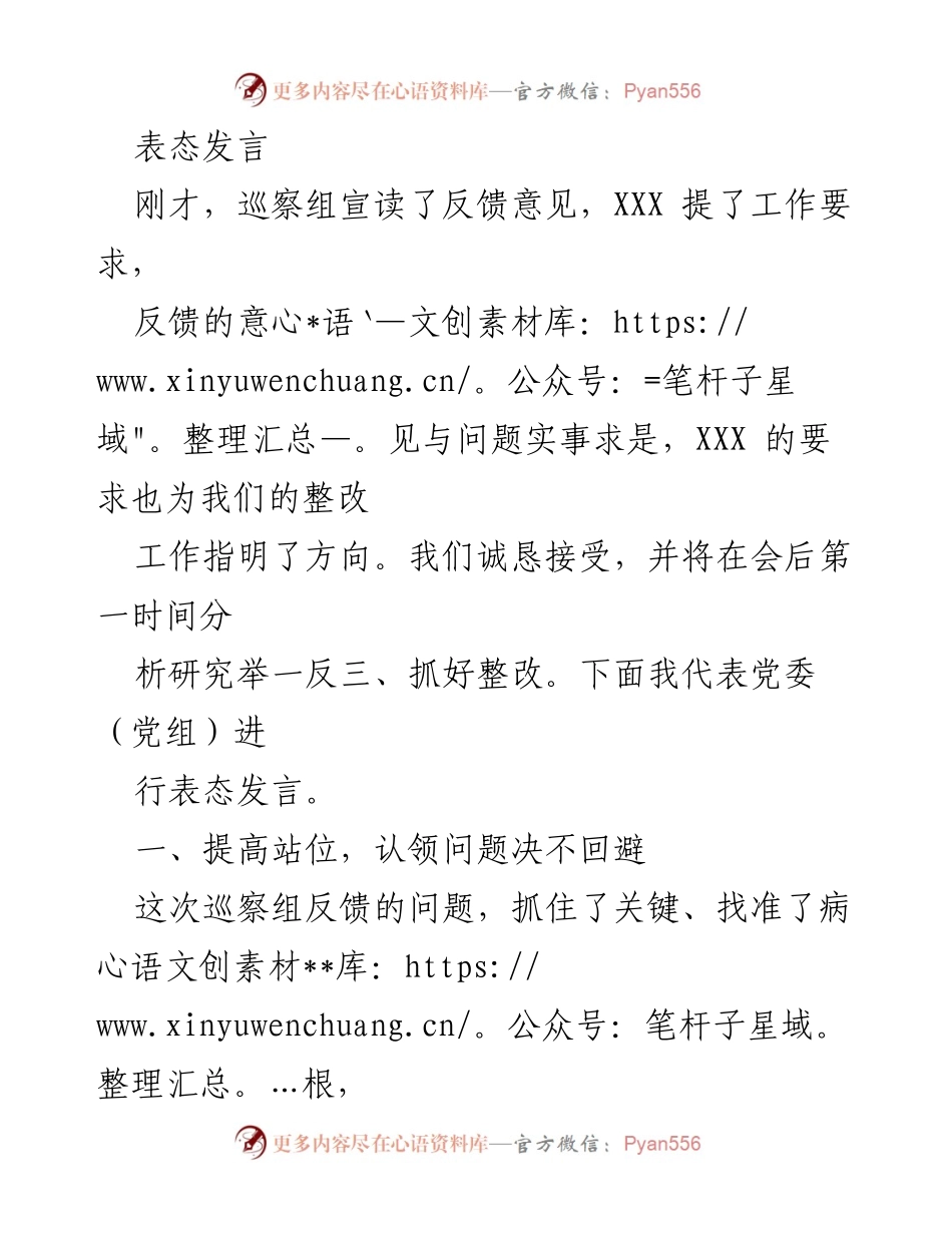 [发言] 巡察反馈会议 - 认真整改，提升政治站位与责任担当.docx_第1页