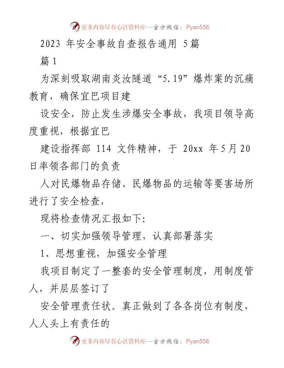 [发言] 安全检查会议 - 2023年安全事故自查报告汇报.docx_第1页