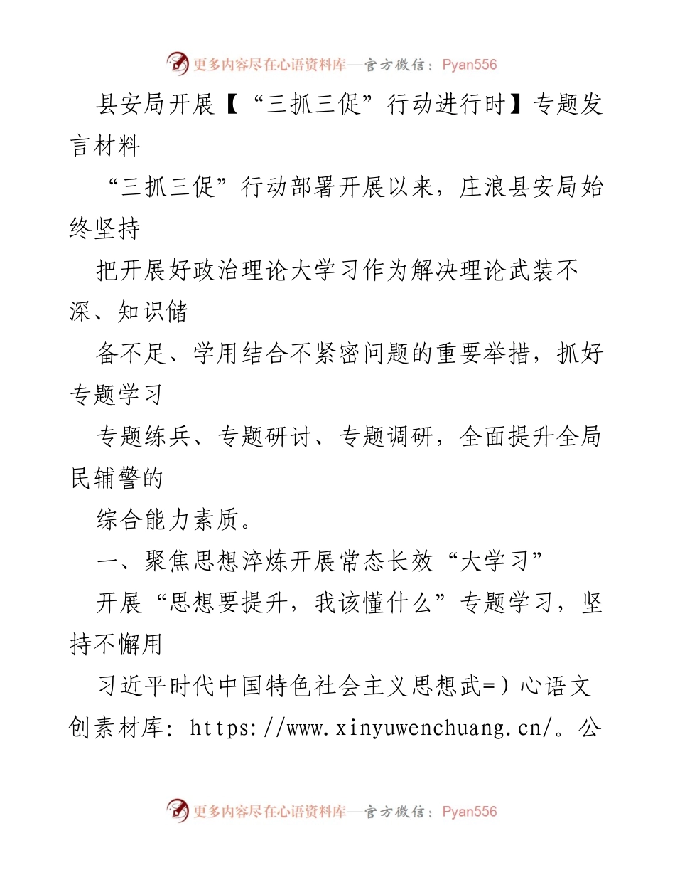 [发言] 安全工作会议 - “三抓三促”行动助力庄浪县安局能力提升与发展.docx_第1页
