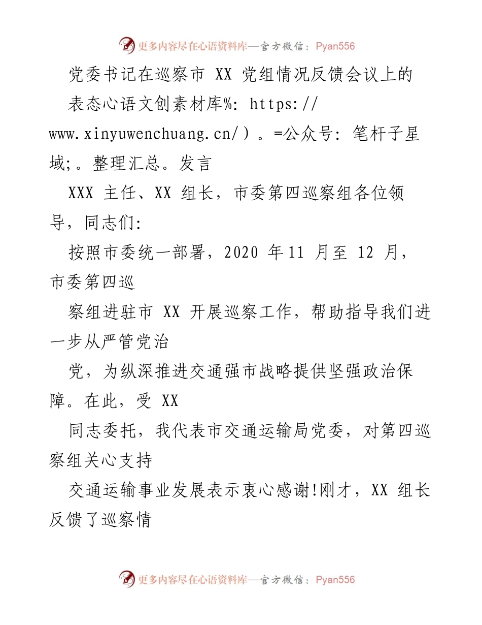 [发言] 巡察反馈会议 - 强化责任落实，确保巡察整改成效.docx_第1页
