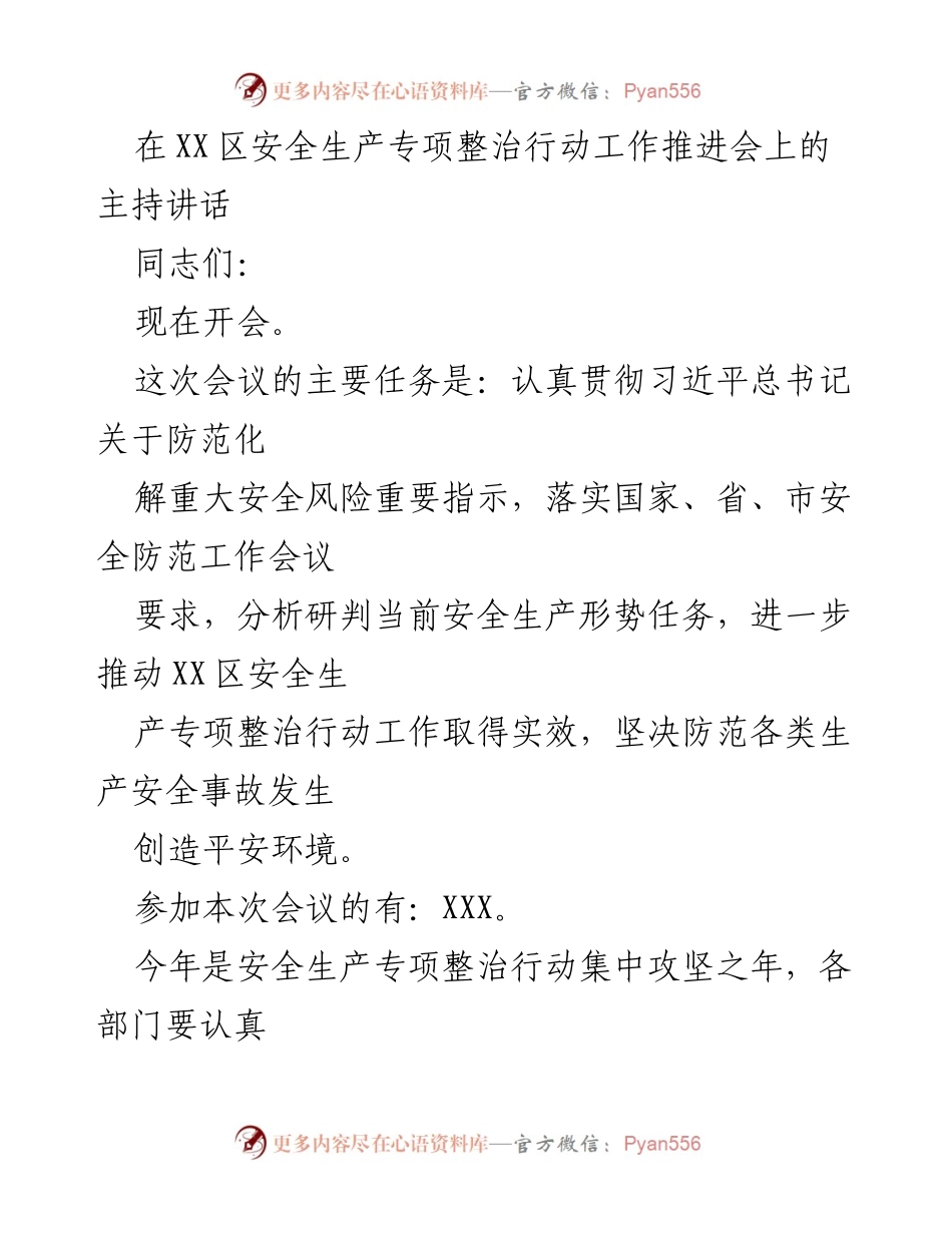 [发言] 安全生产专项整治行动工作推进会 - 加强安全生产专项整治，防范事故风险.docx_第1页