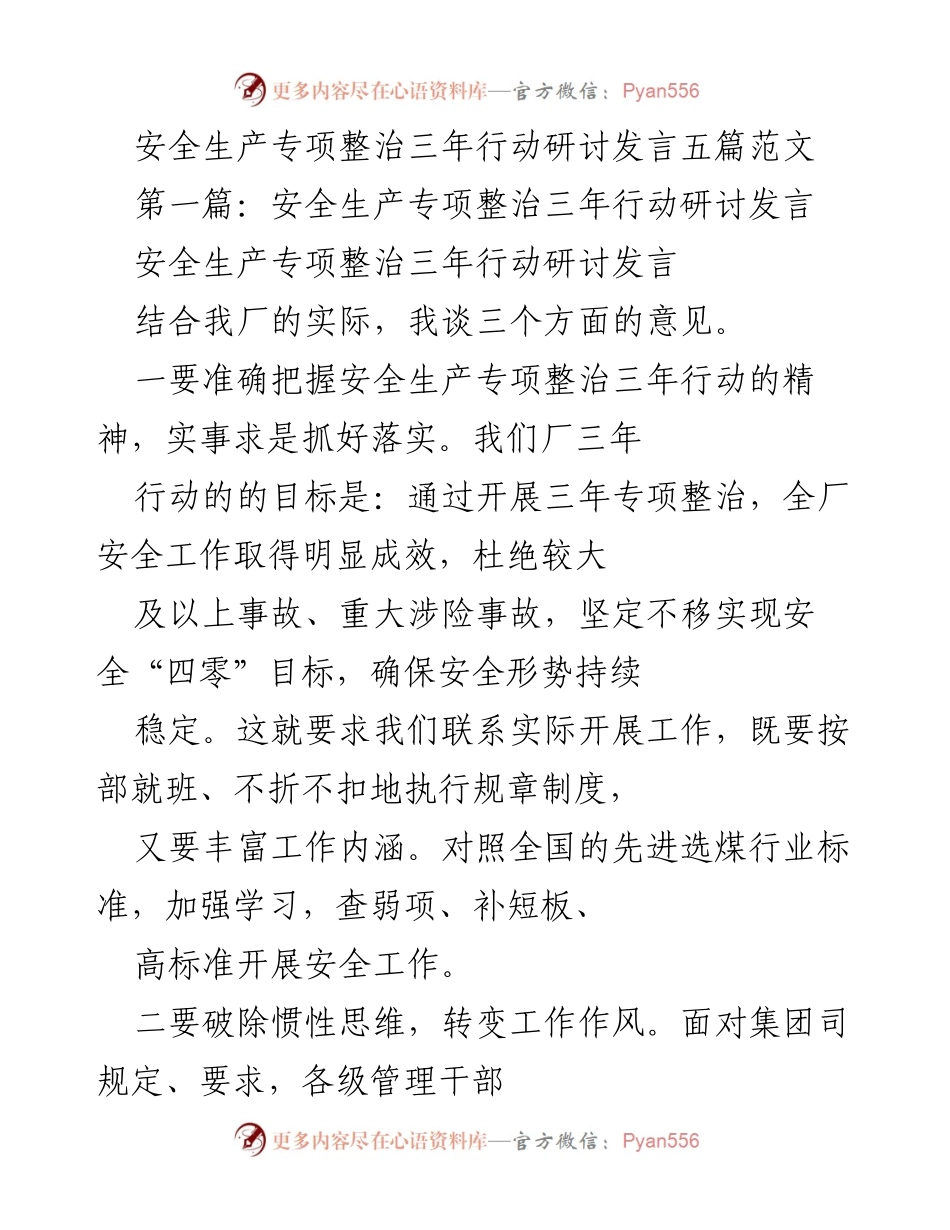 [发言] 安全生产专项整治研讨会 - 安全生产专项整治三年行动的实施与反思.docx_第1页