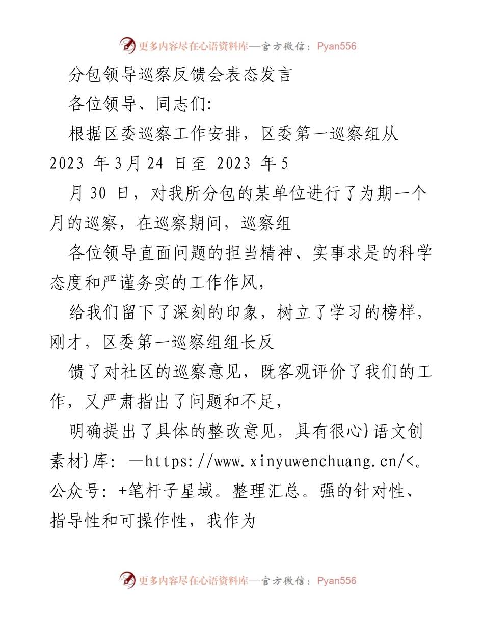 [发言] 巡察反馈会 - 坚决落实巡察整改意见，推动社区工作全面发展.docx_第1页