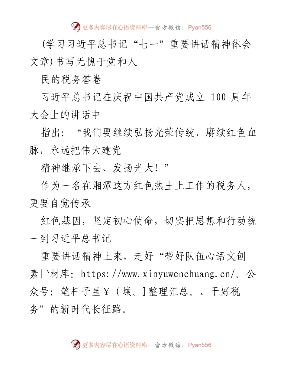 [发言] 学习会议 - 传承红色基因，书写无愧于时代的税务答卷.docx_第1页