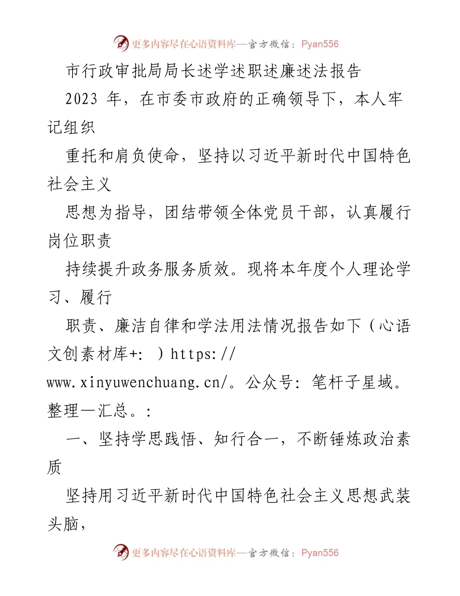 [发言] 局长述职 - 2023年度市行政审批局局长述职述廉述法报告.docx_第1页