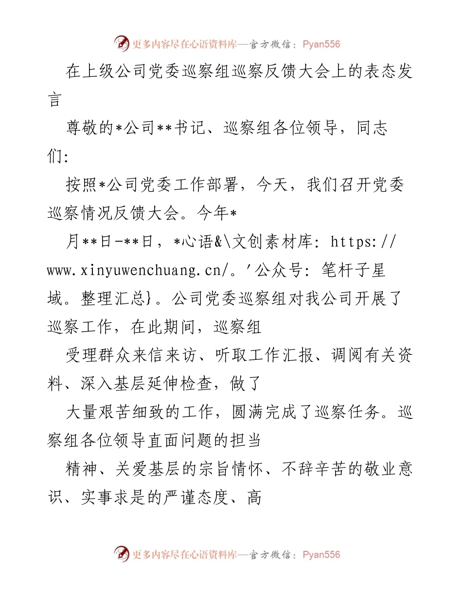 [发言] 巡察反馈大会 - 巡察整改表态发言.docx_第1页