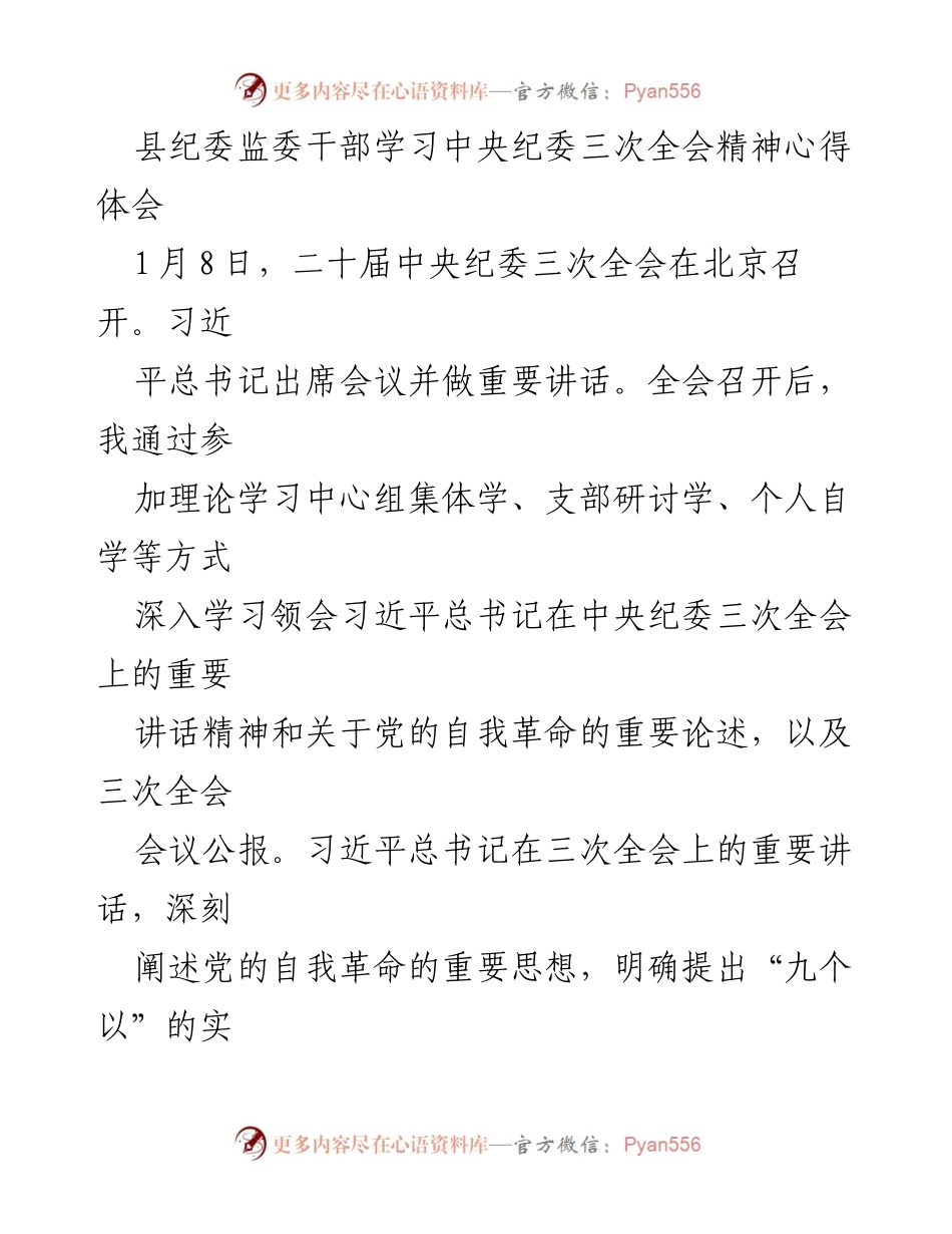[发言] 学习交流 - 深入学习中央纪委三次全会精神的体会与思考.docx_第1页